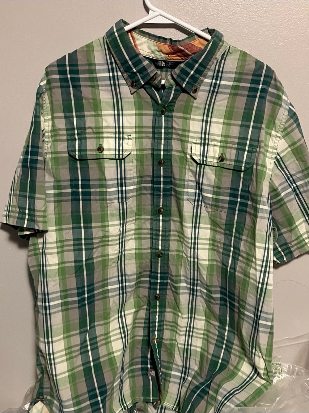 The North Face Green & White Plaid Short Sleeve Button-Down Shirt xl